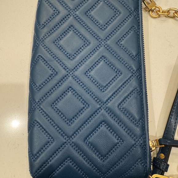 Tory Burch mini symphony blue Fleming Quilted Blue and Gold Crossbody Bag - Picture 4 of 8